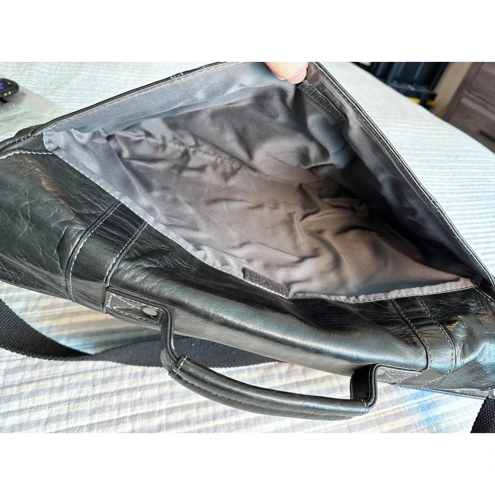 Samsonite‎ Black Leather Messenger Bag Laptop Briefcase Flap Over Crossbody